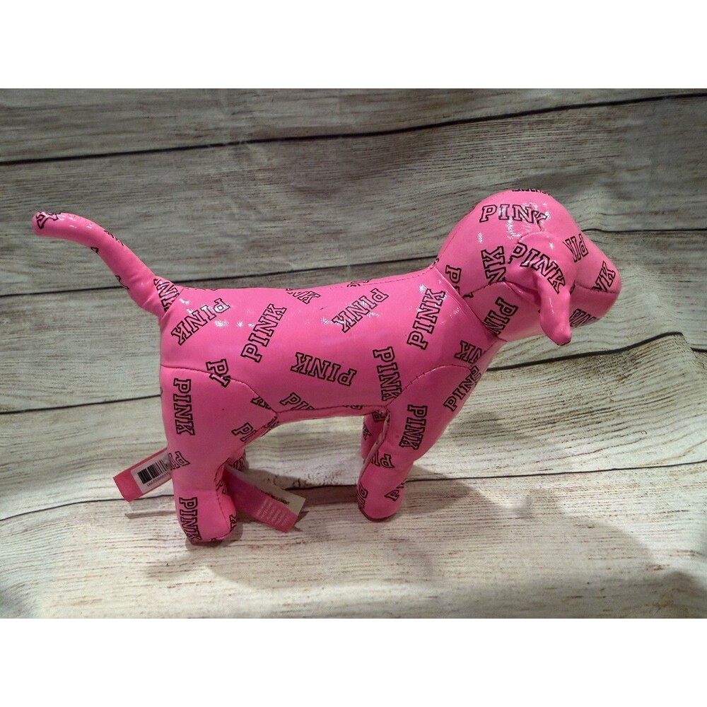 Victoria Secret PINK 6" Dog Shiny Hot Pink Black Letters Plush Ltd Edition